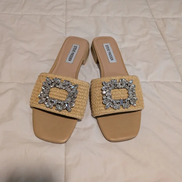 Steve Madden Tan Embellished Slide Sandals - Picture 4 of 5